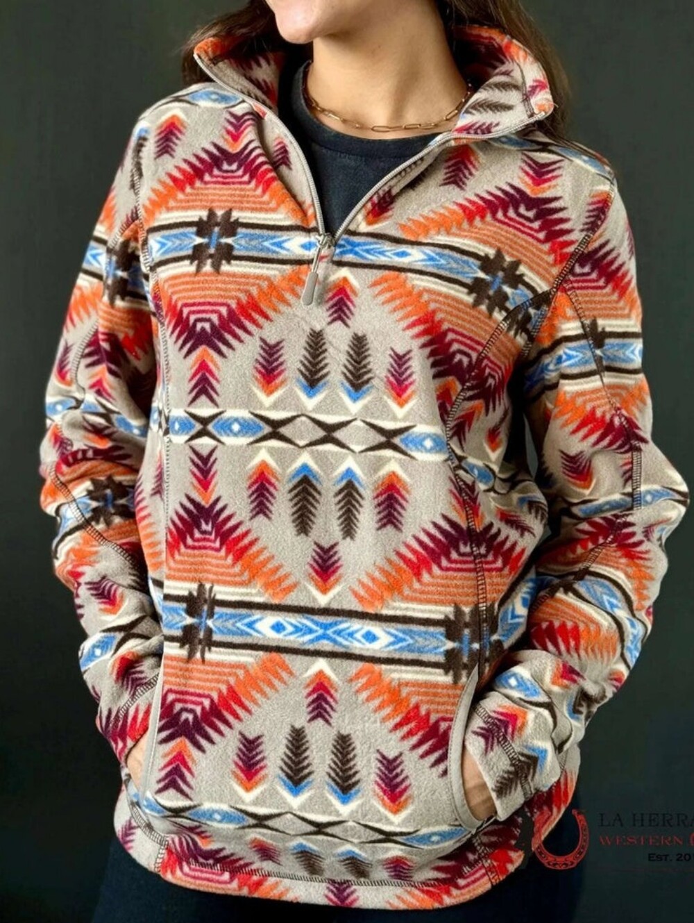 Powder River Outfitters Women's Aztec Print 1/4 Zip Fleece Pullover Small